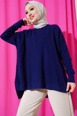 Pirinç Örgü Basic Oversize Tunik Lacivert 