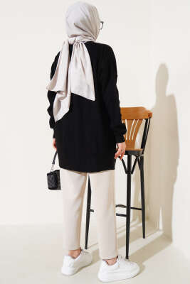 Pirinç Örgü Basic Oversize Tunik Siyah - Triko Tunik