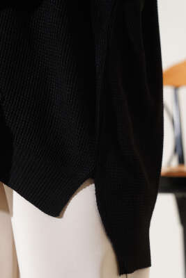 Pirinç Örgü Basic Oversize Tunik Siyah - Triko Tunik