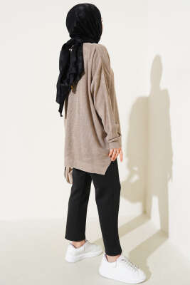 Pirinç Örgü Basic Oversize Tunik Vizon - Triko Tunik
