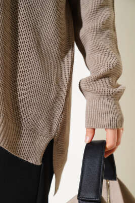 Pirinç Örgü Basic Oversize Tunik Vizon - Triko Tunik