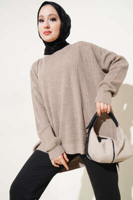 Pirinç Örgü Basic Oversize Tunik Vizon 