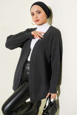 Pirinç Örgü Basic Triko Hırka Antrasit 