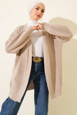 Pirinç Örgü Basic Triko Hırka Bej - RAFİMİX