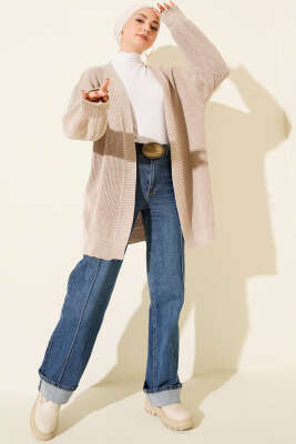 Pirinç Örgü Basic Triko Hırka Bej - Hırka