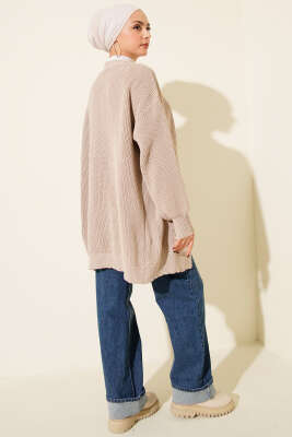 Pirinç Örgü Basic Triko Hırka Bej - Hırka