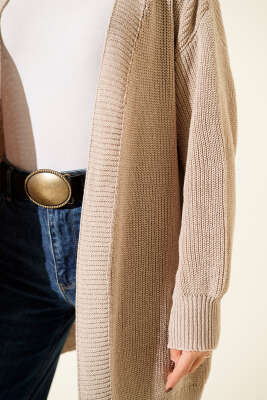 Pirinç Örgü Basic Triko Hırka Bej - Hırka