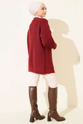 Pirinç Örgü Basic Triko Hırka Bordo - 100-300 TL Ürünler
