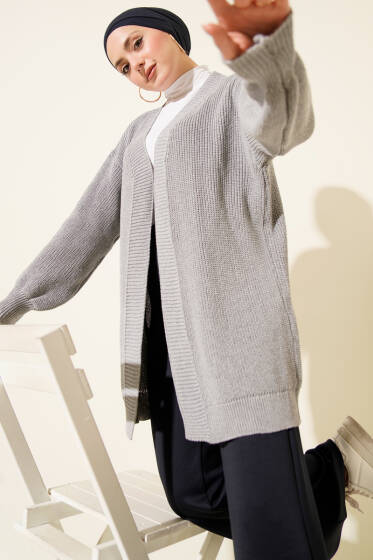 Pirinç Örgü Basic Triko Hırka Gri - Günün Seçilenleri