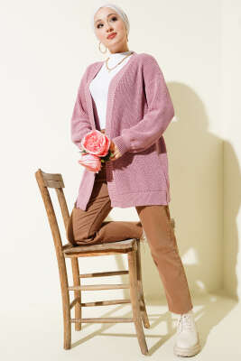 Pirinç Örgü Basic Triko Hırka Gül Kurusu - Hırka