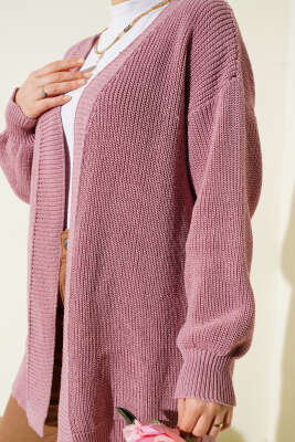 Pirinç Örgü Basic Triko Hırka Gül Kurusu - Hırka