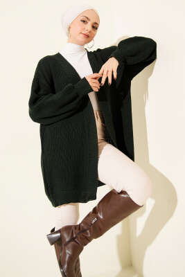 Pirinç Örgü Basic Triko Hırka Haki - RAFİMİX