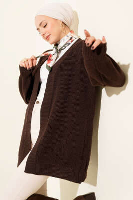 Pirinç Örgü Basic Triko Hırka Kahve - RAFİMİX