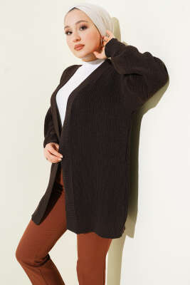 Pirinç Örgü Basic Triko Hırka Kahve 