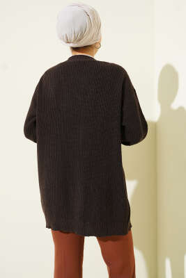 Pirinç Örgü Basic Triko Hırka Kahve - Hırka