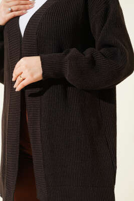 Pirinç Örgü Basic Triko Hırka Kahve - Hırka