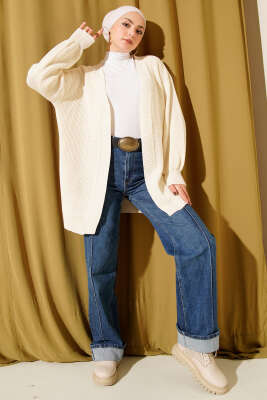 Pirinç Örgü Basic Triko Hırka Krem - Hırka