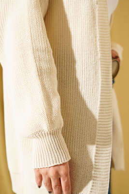 Pirinç Örgü Basic Triko Hırka Krem - Hırka