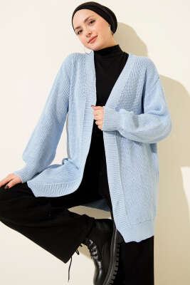 Pirinç Örgü Basic Triko Hırka Mavi - RAFİMİX