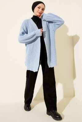 Pirinç Örgü Basic Triko Hırka Mavi - Hırka