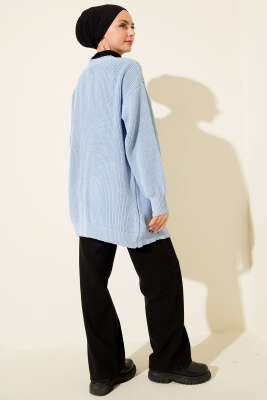 Pirinç Örgü Basic Triko Hırka Mavi - Hırka