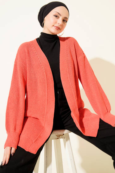 Pirinç Örgü Basic Triko Hırka Nar Çiçeği - Hırka