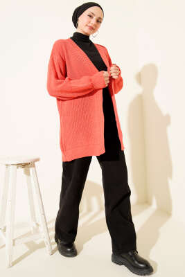 Pirinç Örgü Basic Triko Hırka Nar Çiçeği - Hırka