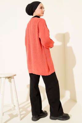 Pirinç Örgü Basic Triko Hırka Nar Çiçeği - Hırka