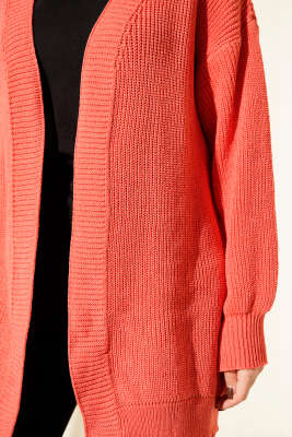 Pirinç Örgü Basic Triko Hırka Nar Çiçeği - Hırka