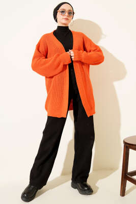 Pirinç Örgü Basic Triko Hırka Oranj - Hırka