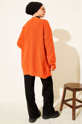 Pirinç Örgü Basic Triko Hırka Oranj - Hırka