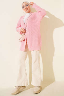 Pirinç Örgü Basic Triko Hırka Pembe - Hırka