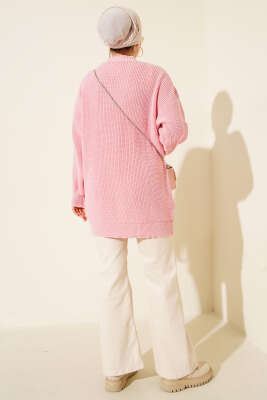 Pirinç Örgü Basic Triko Hırka Pembe - Hırka