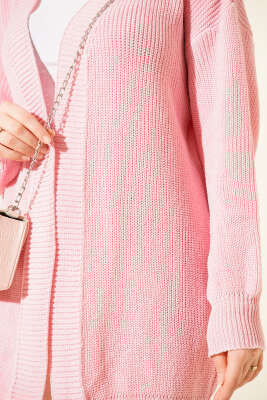 Pirinç Örgü Basic Triko Hırka Pembe - Hırka