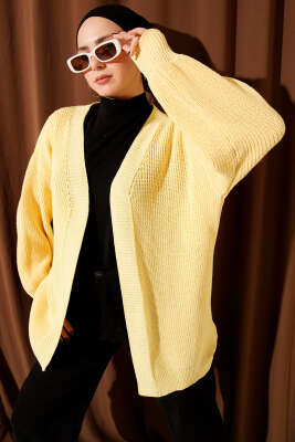 Pirinç Örgü Basic Triko Hırka Sarı - RAFİMİX