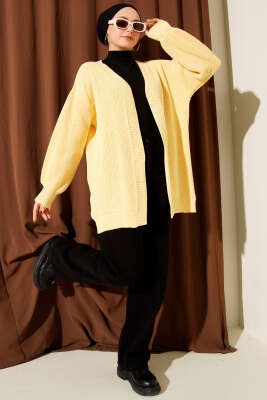 Pirinç Örgü Basic Triko Hırka Sarı - Hırka