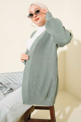 Pirinç Örgü Basic Triko Hırka Su Yeşili - RAFİMİX