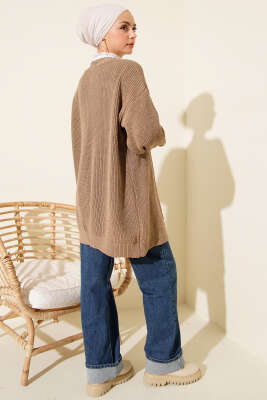 Pirinç Örgü Basic Triko Hırka Vizon - Hırka