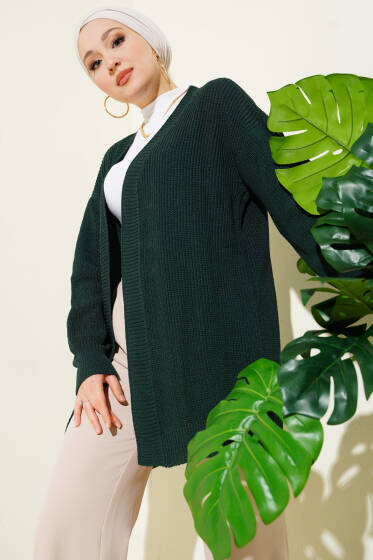 Pirinç Örgü Basic Triko Hırka Zümrüt - Hırka