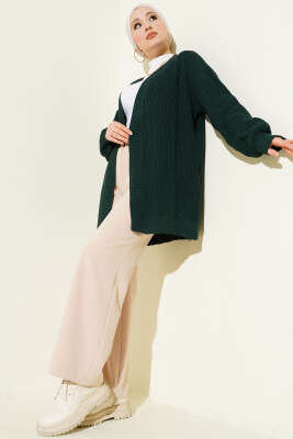 Pirinç Örgü Basic Triko Hırka Zümrüt - Hırka