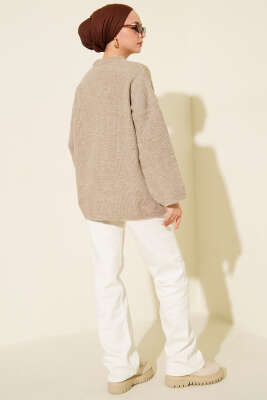 Pirinç Örgü Düşük Omuz Triko Tunik Bej - Tunik