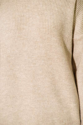 Pirinç Örgü Düşük Omuz Triko Tunik Bej - Tunik