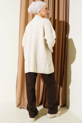 Pirinç Örgü Düşük Omuz Triko Tunik Bej - Tunik