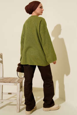 Pirinç Örgü Düşük Omuz Triko Tunik Çağla Yeşili - Tunik