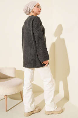 Pirinç Örgü Düşük Omuz Triko Tunik Füme - Tunik