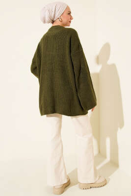 Pirinç Örgü Düşük Omuz Triko Tunik Haki - Tunik