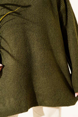 Pirinç Örgü Düşük Omuz Triko Tunik Haki - Tunik