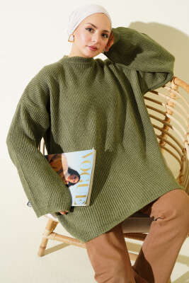 Pirinç Örgü Düşük Omuz Triko Tunik Nefti - VANİZA TRİKO