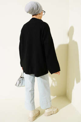 Pirinç Örgü Düşük Omuz Triko Tunik Siyah - Tunik