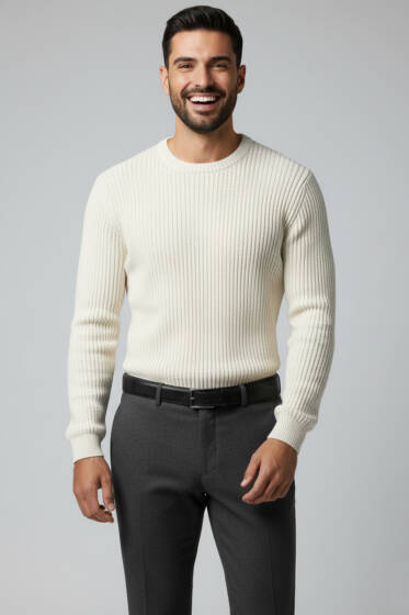 Pirinç Örgü Erkek Triko Kazak Bej - Yeni Erkek Giyim